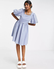 Купить женские мини-платья Sister Jane: Sister Jane tie back mini smock dress in blue gingham