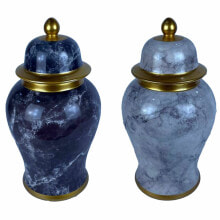 Товары для дома китайская ваза DKD Home Decor 22 x 22 x 42 cm 22 x 22 x 44 cm Фарфор Синий Позолоченный Мрамор современный (2 штук)