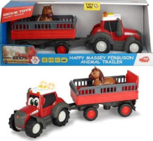 Игрушечные машинки и техника для мальчиков трактор Dickie Toys Happy Massey Ferguson, с прицепом для перевозки животных, 30 см