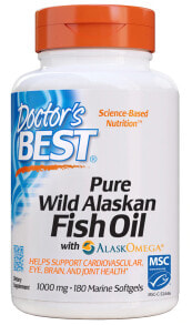 Рыбий жир и Омега 3, 6, 9 doctor&#039;s Best Pure Wild Alaskan Fish Oil Чистый рыбий жир из дикой аляскинской рыбы 1000 мг 180 гелевых капсул