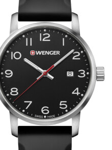 Мужские наручные часы с ремешком Мужские наручные часы с черным кожаным ремешком   Wenger 01.1641.101 Avenue Mens 42mm 10 ATM