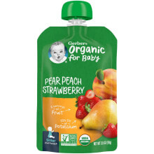 Детское пюре Гербер, Smart Flow, Organic, груша, персик и клубника, 99 г (3,5 унции)