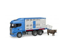 Игрушечные машинки и техника для мальчиков Фургон Bruder Scania для перевозки животных с коровой (03-549) 1:16 52 см голубой/серый