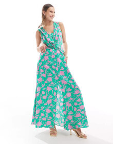 Closet London A-Line sleeveless front twist dress in green and pink купить онлайн