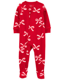 Baby 1-Piece Christmas Bow Fleece Footie Pajamas