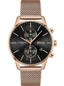 Мужские наручные часы с золотым браслетом Hugo Boss 1513806 Associate chronograph 42mm 5 ATM