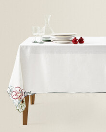Ramie tablecloth with floral embroidery