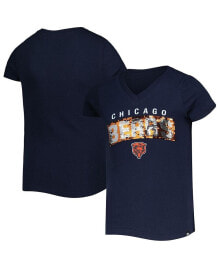 New Era big Girls Navy Chicago Bears Reverse Sequin Wordmark V-Neck T-shirt