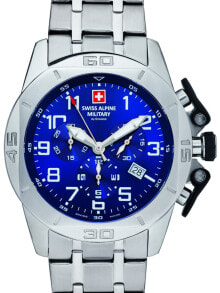 Мужские наручные часы с серебряным браслетом Swiss Alpine Military 7063.9135 chrono 45mm 10ATM