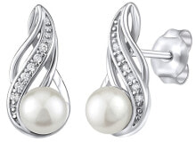 Ювелирные серьги silver earrings with white natural pearl JST16498
