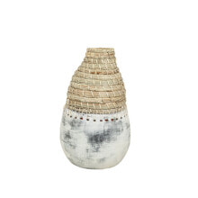 Vase Alexandra House Living White Beige Ceramic Rattan 25 x 40 x 25 cm