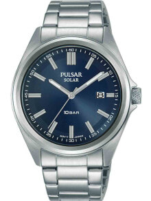 Аналоговые мужские наручные часы с серебряным браслетом Pulsar PX3229X1 solar mens 40mm 10ATM