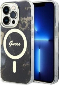 Guess Guess Golden Marble MagSafe - Etui iPhone 14 Pro Max (Czarny)