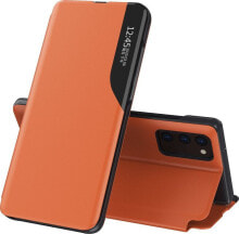 Hurtel Eco Leather View Case elegancki futerał etui z klapką i funkcją podstawki Samsung Galaxy A72 4G pomarańczowy