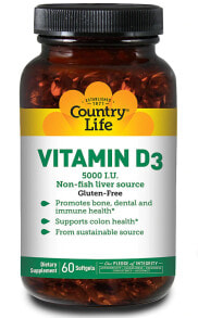 Витамин D country Life Vitamin D3 Витамин D3 - 5000 МЕ - 60 гелевых капсул