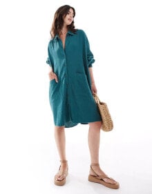 ASOS DESIGN double cloth oversized shirt dress with dropped pockets in blue купить в аутлете