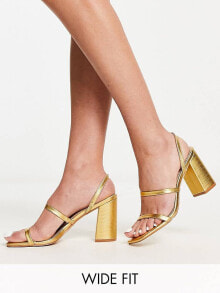 Женские босоножки rAID Wide Fit Libra block heeled sandals in gold lizard