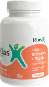 Klas Super Bromelain + Papain Комплекс с бромелайном и папаином для нормального функционирования пищеварительного тракта и контроля веса  500 мг + 90 таблеток
