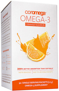 Рыбий жир и Омега 3, 6, 9 coromega Omega-3 Squeeze Orange Омега 3 из рыбьего жира с апельсиновым вкусом 90 пакетиков