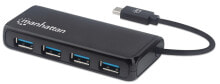 USB-концентраторы manhattan 164924 хаб-разветвитель USB 3.2 Gen 1 (3.1 Gen 1) Type-C 5000 Мбит/с Черный