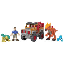 Детские игровые наборы и фигурки из дерева Игровой набор Fisher-Price Исследование динозавров, с внедорожником и 3 фигурками динозавров