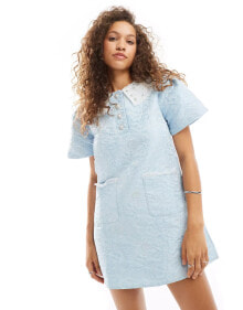 Купить синие женские вечерние платья Sister Jane: Sister Jane lace floral collar jacquard mini dress in powder blue