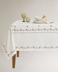 Floral embroidered tablecloth