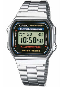 Мужские наручные электронные часы с серебряным браслетом CASIO A168WA-1YES Collection 35mm 3 ATM