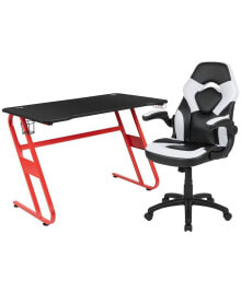 EMMA+OLIVER gaming Desk And Racing Chair Set With Cup Holder And Headphone Hook