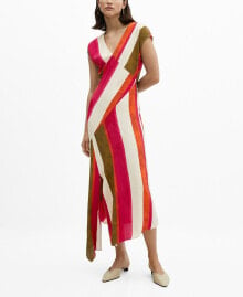 MANGO women's Cut-Out Striped Dress