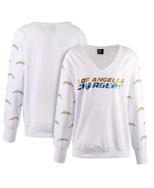 Купить женские блузки и кофточки Cuce: Women's White Los Angeles Chargers Sequin Fleece V-Neck T-Shirt