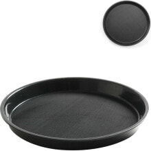 Anti-slip waiter's tray, resistant round, with a rim, diameter 32cm - black