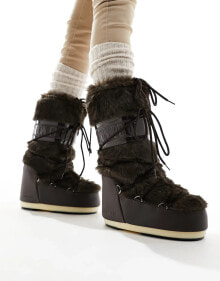 Купить женская обувь Moon Boot: Moon Boot high ankle snow boots in brown faux fur