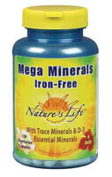 Минералы и микроэлементы Nature's Life Mega Minerals Iron-Free   Минералы с микроэлементами и D-3  Без железа  100 Капсул