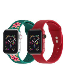 Posh Tech men's and Women's Green Floral Red 2 Piece Silicone Band for Apple Watch 42mm