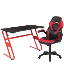 EMMA+OLIVER gaming Desk And Racing Chair Set With Cup Holder And Headphone Hook