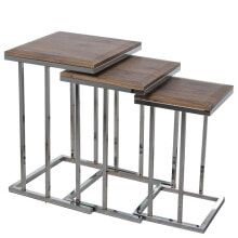 Set of 3 tables Alexandra House Living Brown Silver Wood