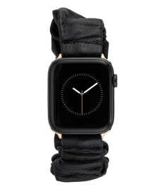Anne Klein women's Black Genuine Leather Scrunchie Band Compatible with 38/40/41mm Apple Watch