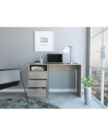 FM FURNITURE naples Computer Desk with Three Drawers and Open Storage Cabinet