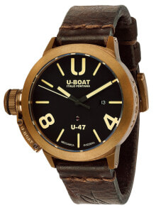 Мужские наручные часы с коричневым кожаным ремешком U-Boat 7797 Classico Automatic Mens 47mm 10ATM
