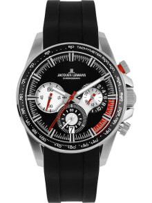 Мужские наручные часы с ремешком Мужские наручные часы с силиконовым черным ремешком Jacques Lemans 1-2127A Liverpool chronograph 40mm 10ATM