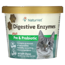NaturVet, Пищеварительные ферменты, с пребиотиками и пробиотиками, для кошек, 60 жевательных таблеток, 90 г (3,1 унции)