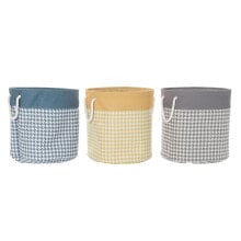 Laundry basket DKD Home Decor Houndstooth Grey Blue Yellow 45 x 45 x 45 cm (3 Units)