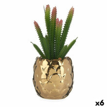 Decorative Plant Ceramic Golden Cactus Green Plastic 6 Units