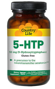 Витамины и БАДы для нервной системы Country Life 5-HTP Пищевая добавка с 5-гидрокситриптофаном для выработки серотонина 50 мг 50 вегетарианских капсул