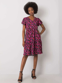 Женское летнее яркое платье до колена с коротким рукавом и розовым узором Factory Price