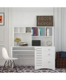 Simplie Fun home Office Computer Desk with Hutch, Antiqued White finish