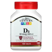 Витамин D 21st Century, витамин D3, 10 мкг (400 МЕ), 100 таблеток