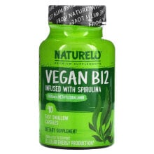 Витамины группы В NATURELO, Vegan B12 Infused with Spirulina, 90 Easy Swallow Capsules