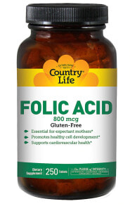 Витамины группы В Country Life Folic Acid Фолиевая кислота 800 мг 250 таблеток